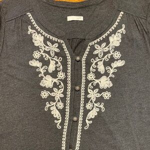 J.Jill Women's Black Embroidered Button Up Tunic, size XL